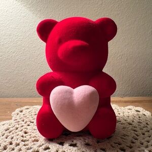 Source Unknown Red Bear with Pink Heart Decor